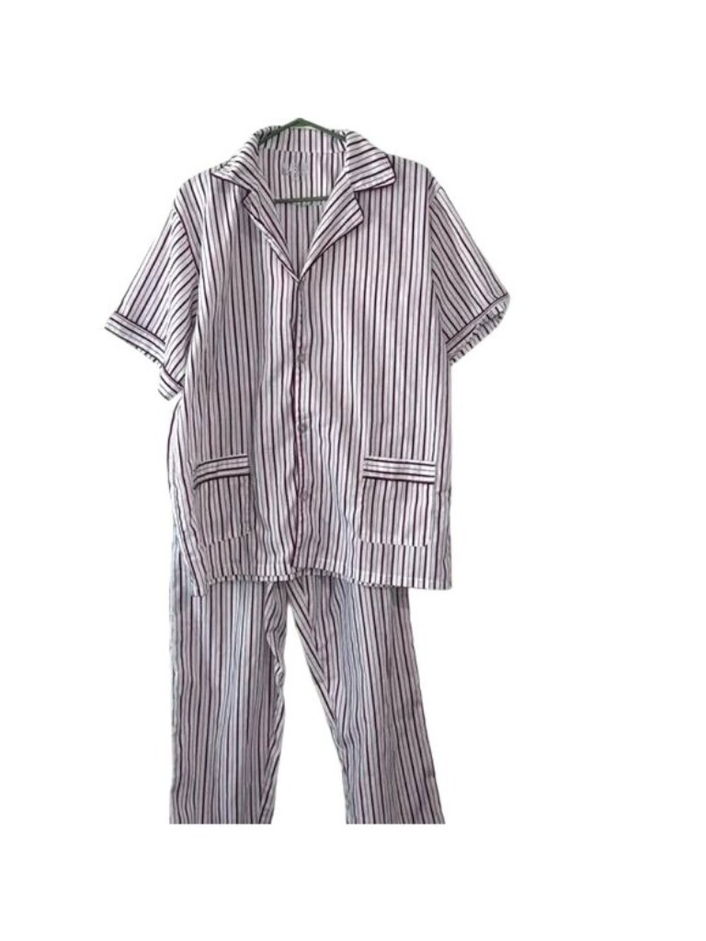 Mens Haband Striped Pajama Set Button-Up Shirt & Elastic Waist Pants M Polyester